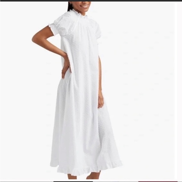 NWOT Hill House The Caroline Nap Dress White Swiss Dot Puff Short Sleeve Midi - Picture 6 of 11